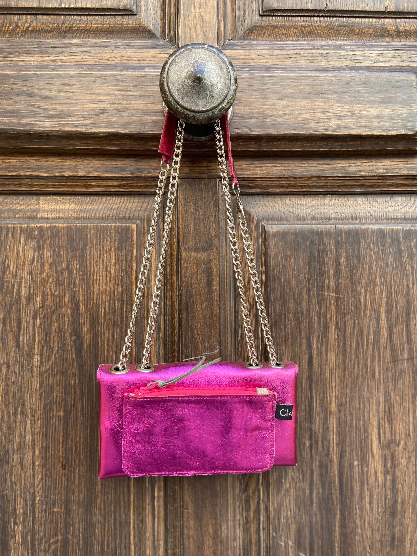 Nelly - Petit Sac en Cuir 3 en 1 Pièce Unique Rose Metallisé