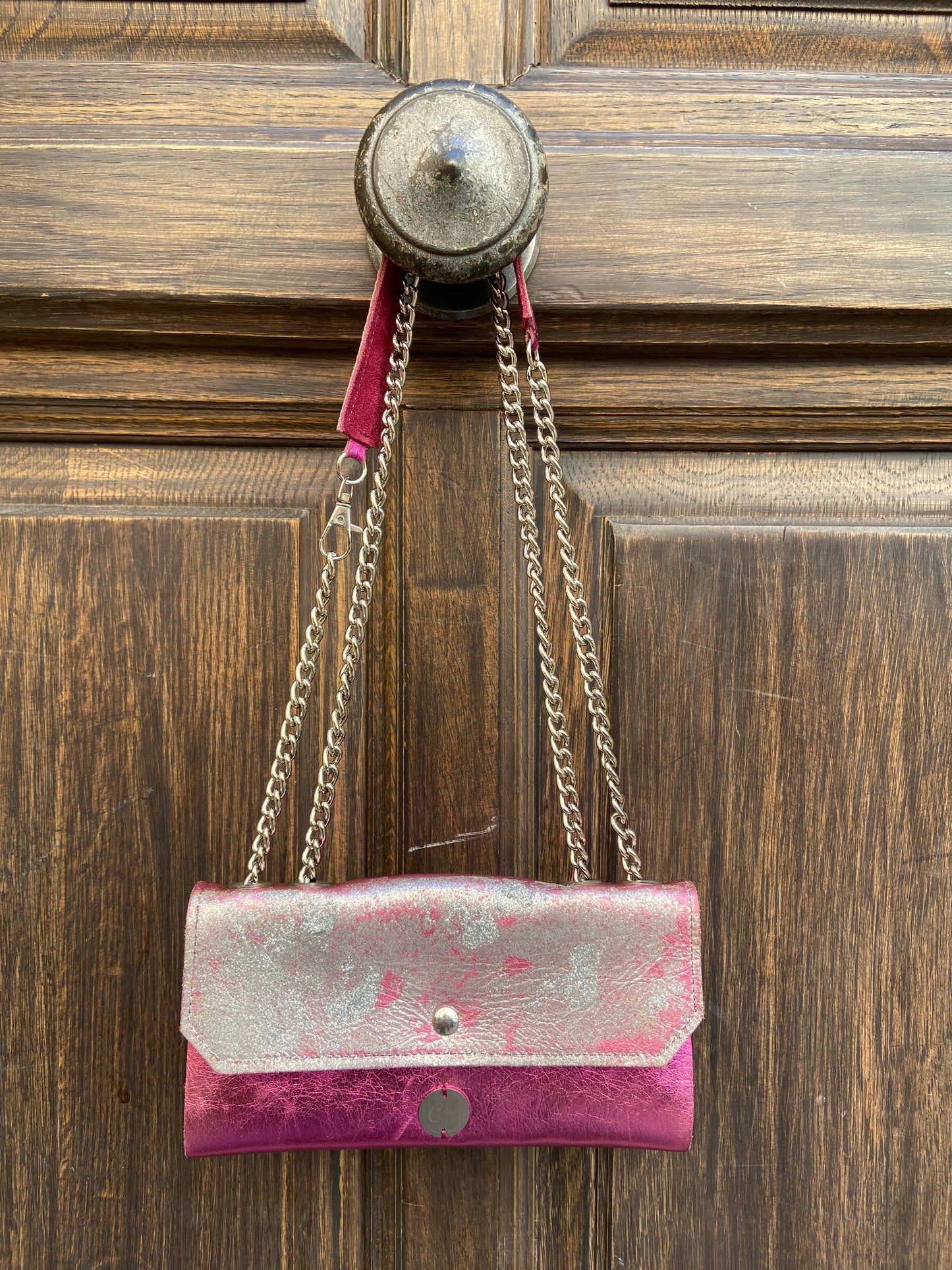 Nelly - Petit Sac en Cuir 3 en 1 Pièce Unique Rose Metallisé