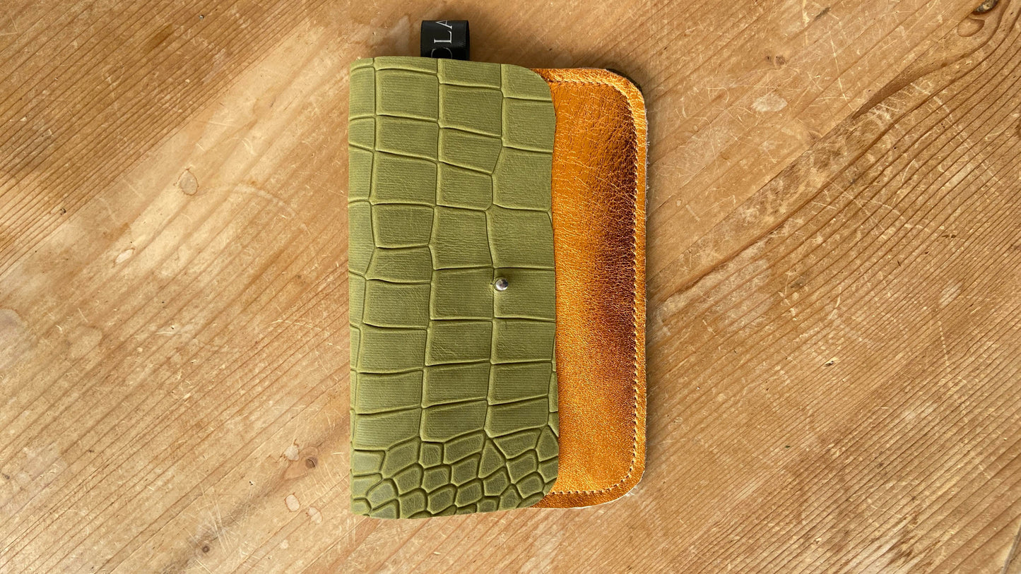 Gina - Porte Monnaie Croco Kaki Bicolore Série Limitée