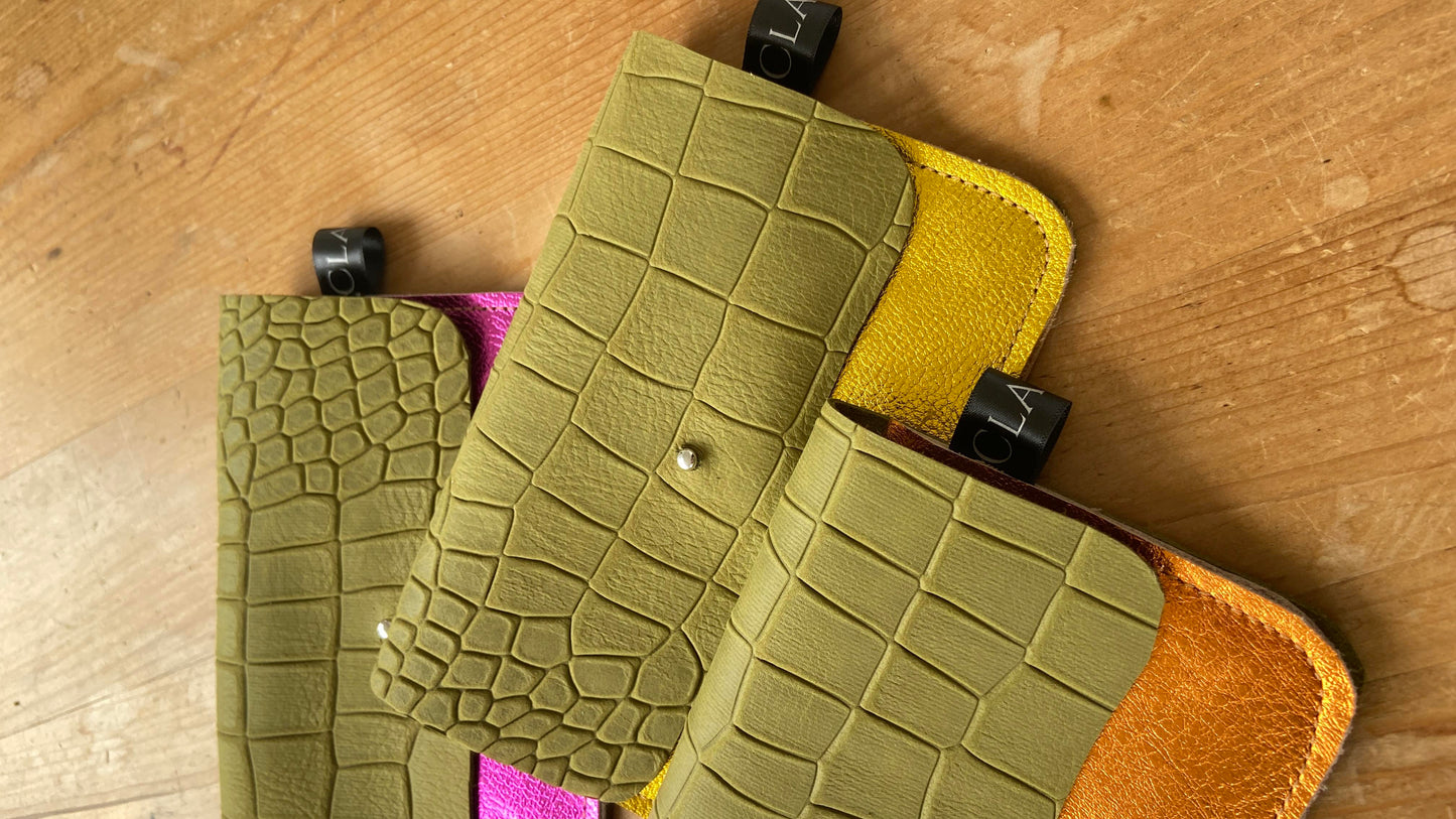 Gina - Porte Monnaie Croco Kaki Bicolore Série Limitée