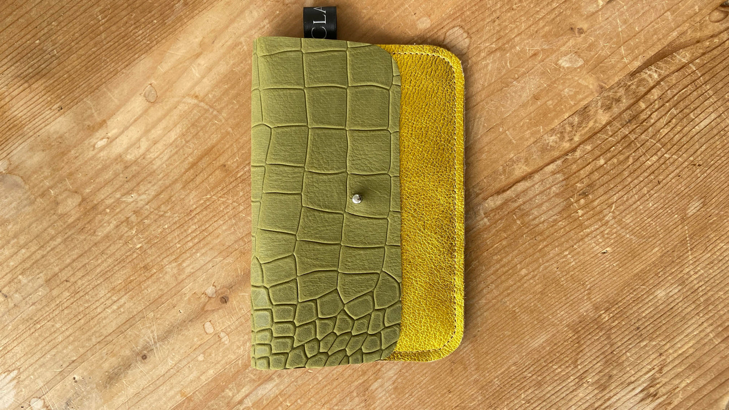 Gina - Porte Monnaie Croco Kaki Bicolore Série Limitée