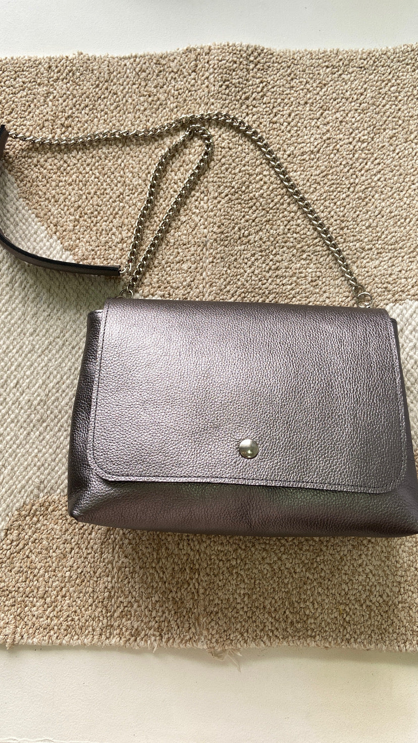 Iris - Sac en Cuir Blanc gris Métallisé Série Limitée