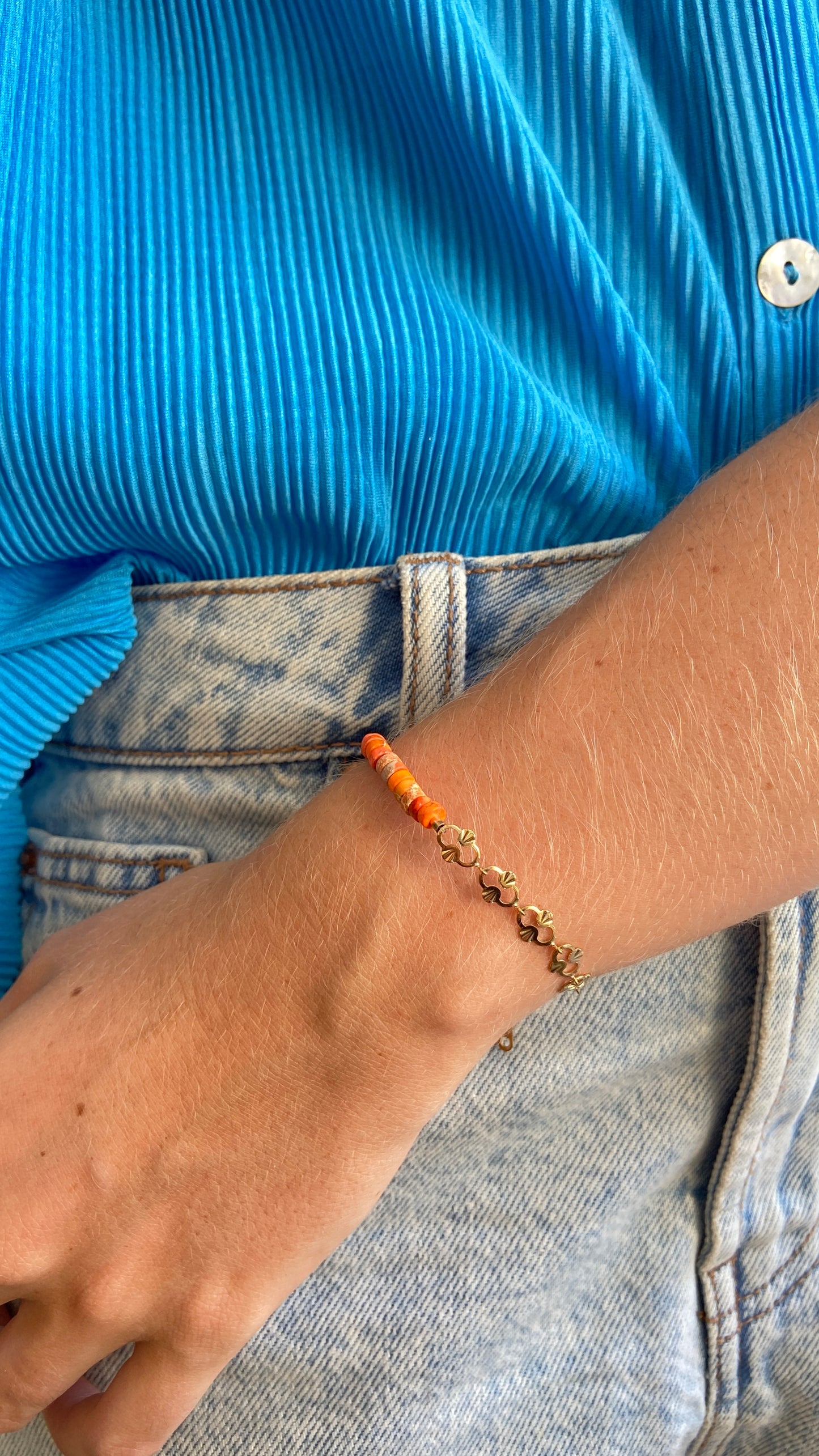 Bracelet Chaîne & jaspe teinté orange