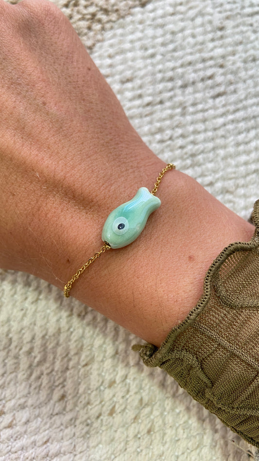 Bracelet Poisson en Céramique Turquoise