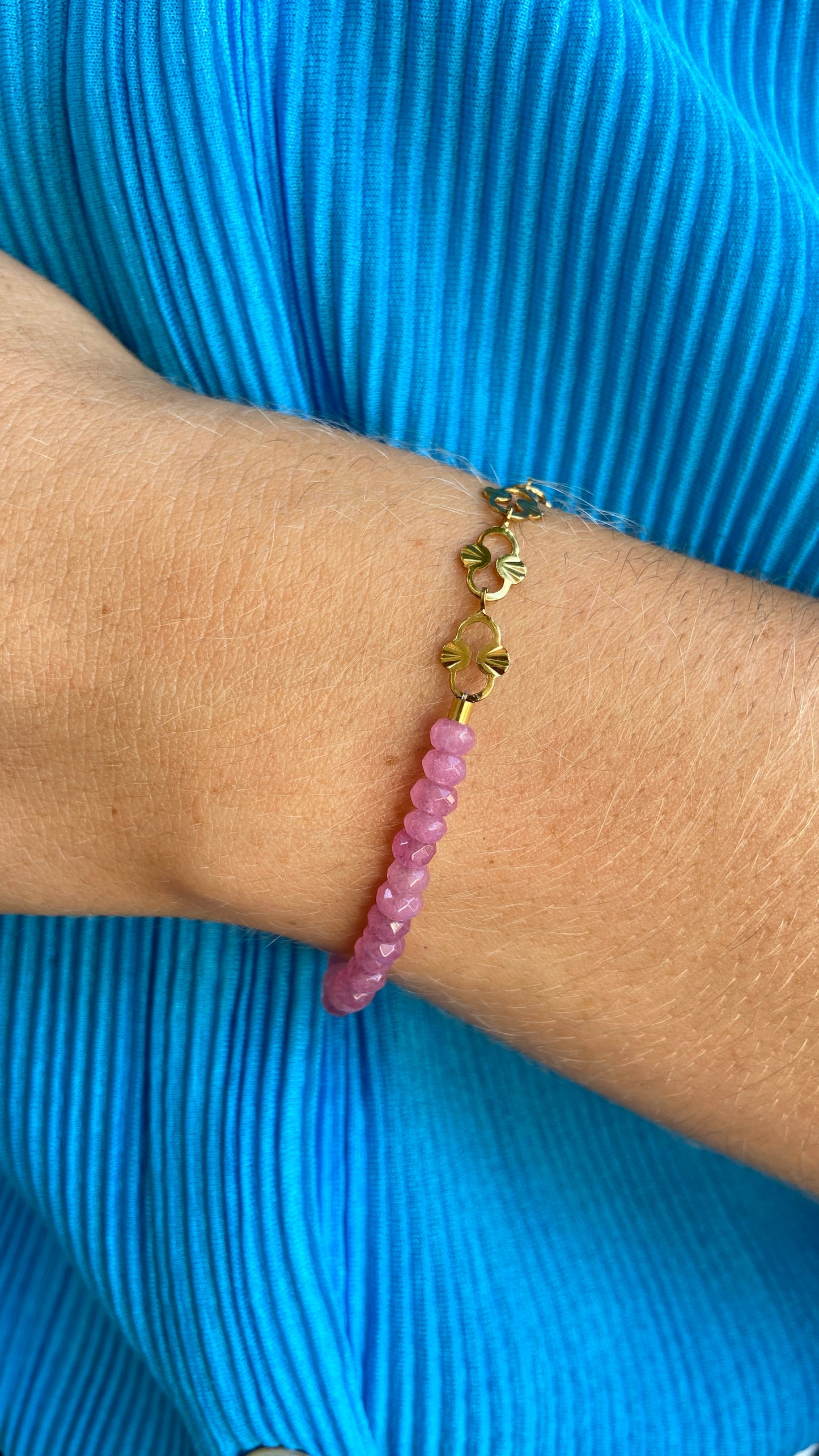 Bracelet Chaîne & Quartz Rose